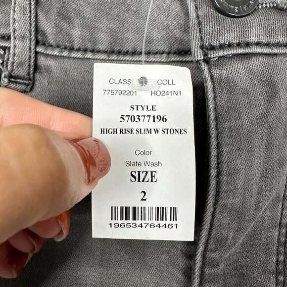 NWT White House Black Market High Rise Slim w/ Stones Jeans Slate Wash 2 #WHBM41 - Picture 8 of 11